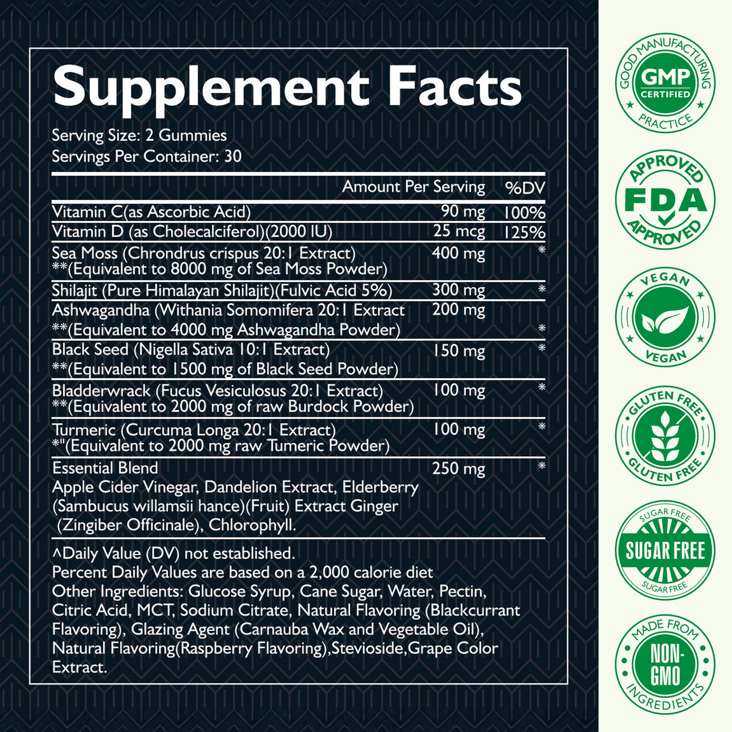 Sea Moss, Black Seed, Ashwagandha,Shilajit All in 1 Gummies