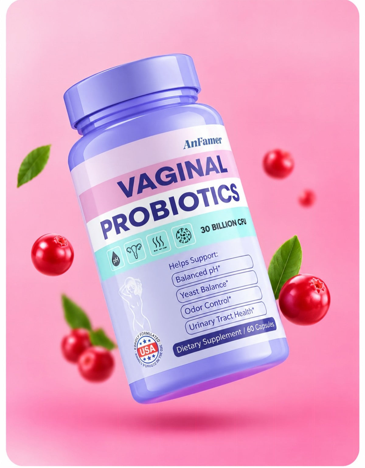 AnFamer Women's Probiotic Capsules, 30 Billion CFU, 60 Count