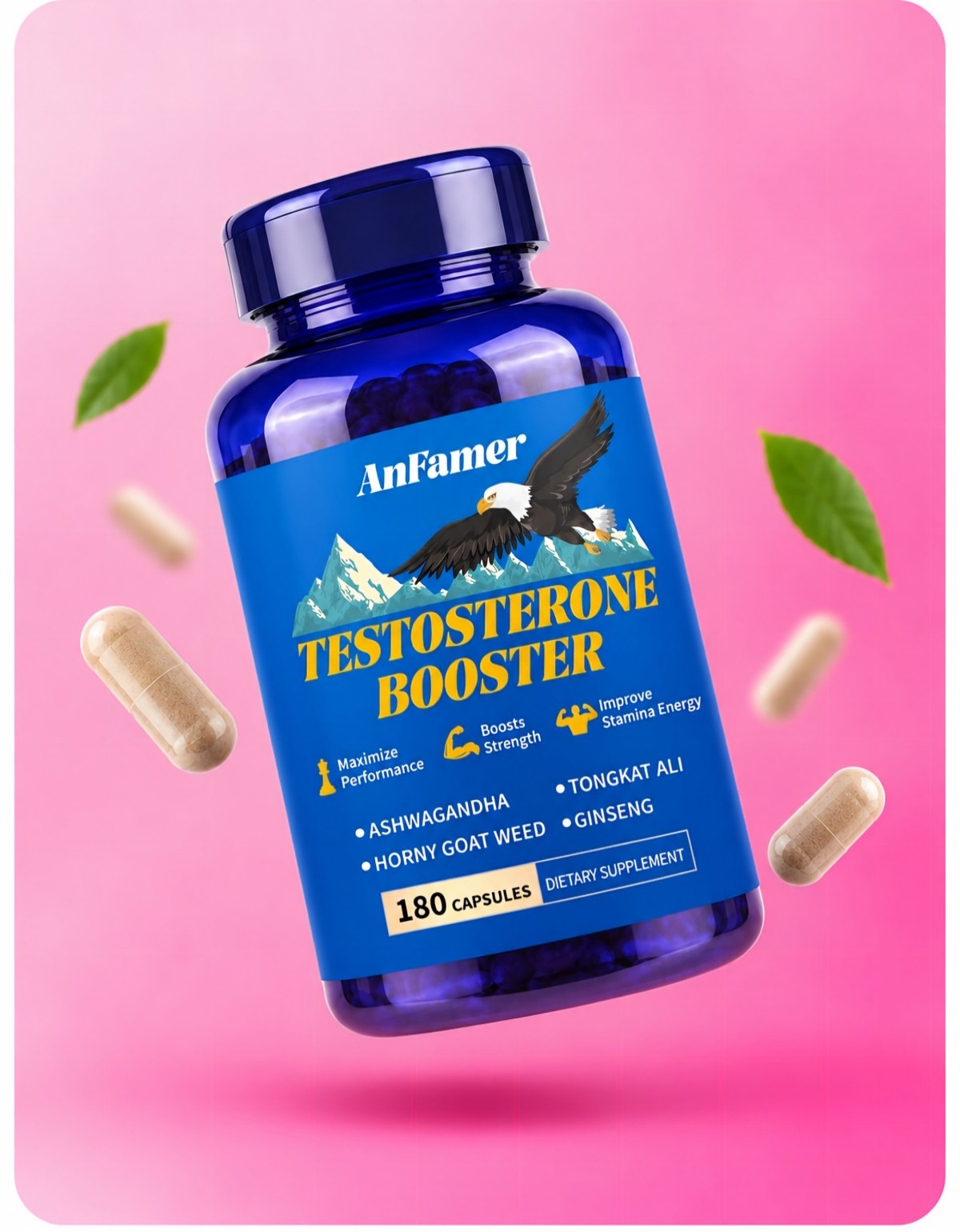 AnFamer Men's Vitality Supplement with Ashwagandha & Tongkat Ali, 180 Capsules