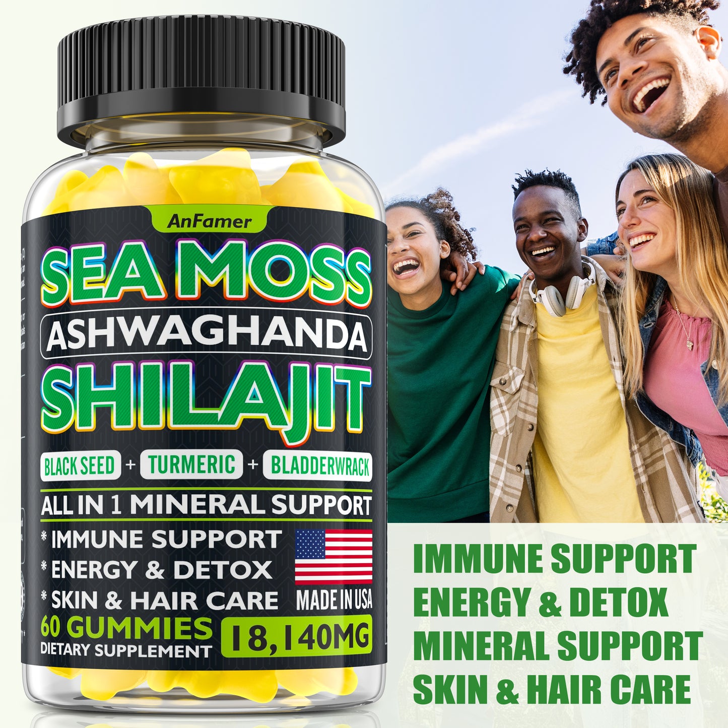 Sea Moss, Black Seed, Ashwagandha,Shilajit All in 1  Gummies