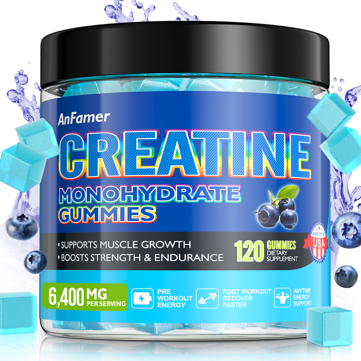 Creatine Monohydrate Gummies 6400mg - Sugar Free Muscle Building Supplement | AnFamer - Anfamer