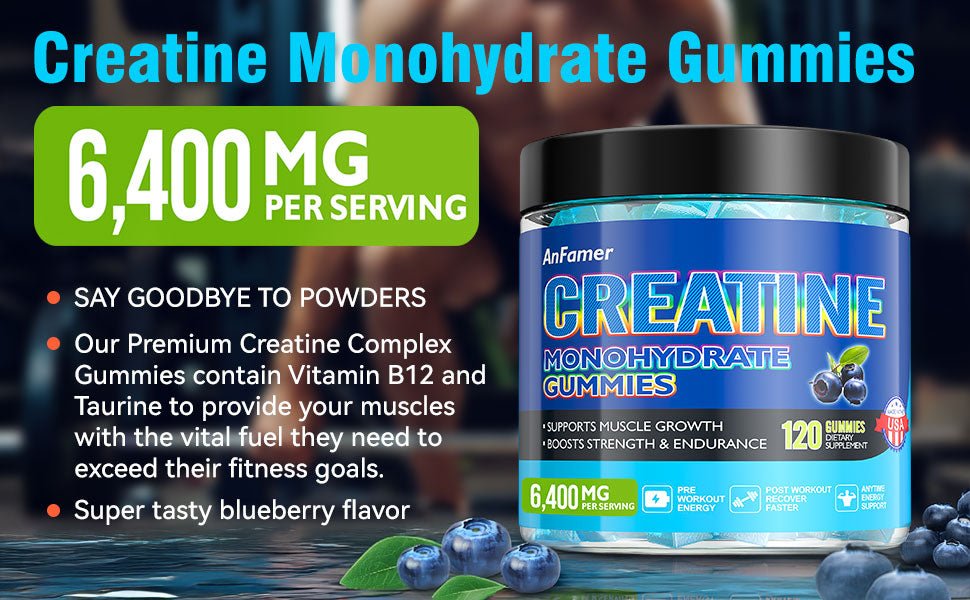 Creatine Monohydrate Gummies 6400mg - Sugar Free Muscle Building Supplement | AnFamer - Anfamer