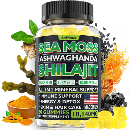 Sea Moss, Black Seed, Ashwagandha,Shilajit All in 1  Gummies